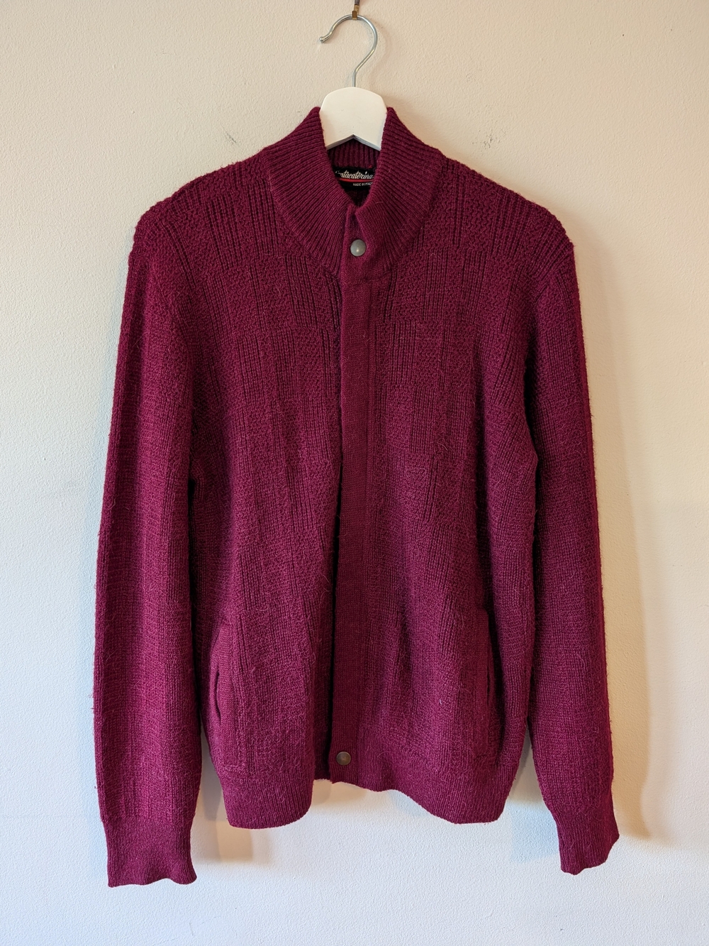 Vintage (70s/80s) Alpaca Blend Burgundy Zip Up Made In Italy Cardigan